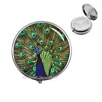 Peacock Feather Pill Box-Peacock Pill Case-Feather Jewelry-Silver Bird Gift for Her-Photo Pill Case Feather Pill Box-Peacock Wedding-Gift for her.F080