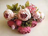 Bouquet 8 Head Artificial Silk Peony Flower Leaf Home Room Wedding Party