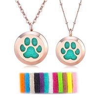 Mesinya 2 Pack Essential Oil Diffuser Necklace Rose Gold Locket Pendant Set Aromatherapy Jewelry Paw Print&Tree of Life with 2 Chains and 24 Refill Pads (Tree of Life)