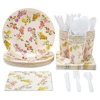 Juvale Vintage Floral Rose Party Pack for 24 Guests - Knives, Spoons, Forks, Plates, Napkins, Cups