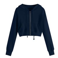 Hurrybuy Women Hoodie Long Sleeve Pullover Teen Girls Cute Crop Tops Solid Sweatshirts Casual Jumper Blouse Shirts (S, Navy)