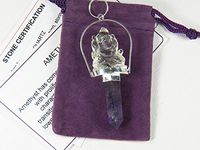 Fundamental Rockhound Products: Amethyst Crystal Point and Crystal Quartz Ganesha Pendulum"Lord of Success" Natural Gemstone Crystal with Carrying Pouch, info Card, Stone Certification