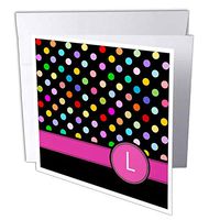 3dRose Letter L Monogram, Rainbow Polka Dots, Hot Pink Greeting Cards, 6" x 6", Set of 12 (gc_154309_2)