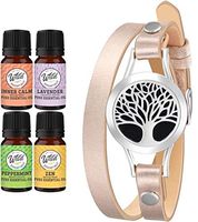 Wild Essentials Tree of Life Essential Oil Diffuser Bracelet Gift Set Includes Aromatherapy Pendant, 14.5" Leather Wrap Band, Refill Pads and 100% Pure Oils (Lavender, Peppermint, Inner Calm and Zen)