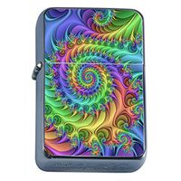 Groovy Rainbow Flip Top Oil Lighter Em7 Smoking Cigarette Silver Case Included