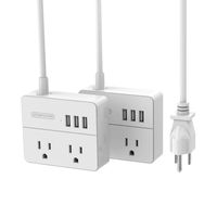 Power Strip with USB 2-Pack, NTONPOWER Travel Power Strip, 2 Outlets and 3 USB Ports Desktop Charging Station, 5ft Extension Cord, Compact for Cruise Ship, Nightstand and Office - White