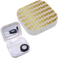 Portable Contact Lens Case Box Travel Kit Mirror + Bottle + Tweezers Container Holder [ Gold Stars ]