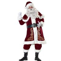 Fine Men's Deluxe Santa Suit 10pc,Cosplay Christmas Ultra Velvet Adult Santa Claus Costume (Red, L)