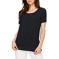 general3 Women Short Sleeve Tops Solid Scoop Neck Casual Front Pleated Tunic Blouse Slim Shirts(Black,X-Large)