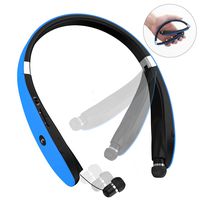 Bluetooth Headphones, Bluetooth Headset Foldable Neckband Wireless Headset with Retractable Earbuds, Bluetooth V4.1, 16 Hours Playtime, Sports Sweatproof Noise Cancelling Earphones with Mic (Blue)