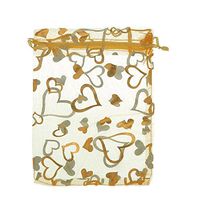 Housweety 25pcs 7cmx9cm New Organza Yellow Hearts Charms Wedding Favours/Xmas Gift Bags