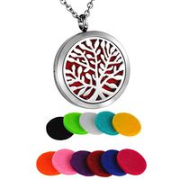 HooAMI Aromatherapy Essential Oil Diffuser Necklace Pendant Locket Jewelry with 12 Refill Pads and 24 Inch Chain (Tree)