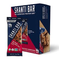 SHANTI BAR Vegan Sport Protein Bar | Plant Based, Paleo, Certified Organic, Gluten Free, Superfoods, Raw Snack | FORTITUDE Nut Butter Chocolate Chip Maca, 12 Bars, 1.9 oz Bars