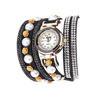 Sunhusing Women Vintage Shining Crystal Flowers Bracelet Dial Analog Quartz Wrist Exquisite Watch Jewelry(2 Black)