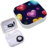 Portable Contact Lens Case Box Travel Kit Mirror + Bottle + Tweezers Container Holder [ Beautiful Glossy Hearts ]