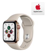 Apple Watch Series 5 (GPS + Cellular, 40mm) - Gold Stainless Steel Case with Stone Sport Band with AppleCare+ Bundle