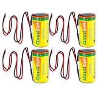 4x OmniCel ER26500HD 3.6V Size C Lithium Battery with Wire Leads For Smart Munitions, Unattended Sensors, Respirators and Oxygen Concentrators, External Defibrillators, Mobile Workstations