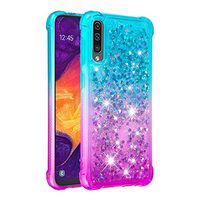 Cfrau Glitter Case with Black Stylus,Luxury Creative Quicksand Liquid Flowing Diamond Soft TPU Shockproof Cover for Samsung Galaxy A50,Blue Purple