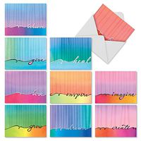 10 Watercolor ‘Love Lines' Thank You Cards with Envelopes 4 x 5.12 inch, Multi-Colored Greeting Cards with Inspirational Calligraphy, Stationery Set for Weddings, Baby Showers, Birthdays M2322