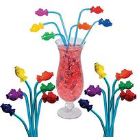 Kicko 12 Plastic Tropical Fish Straws 8 Inch, Assorted Colors - Reusable Bent Neon Smoothie Straws, Decorative Cocktail Drinking Straws, Parties