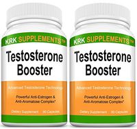 2 Bottles Testosterone Booster Anti-Estrogen Anti-Aromatase Complex Tribulus Terrestris Extract Chrysin Diindolylmethane DIM Eurycoma Longifolia Jack Gamma Oryzanol 180 Total Capsules KRK Supplements