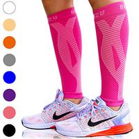 BLITZU Calf Compression Sleeve Socks One Pair Leg Performance Support for Shin Splint & Calf Pain Relief. Men Women Runners Guards Sleeves for Running. Improves Circulation and Recovery Pink S/M