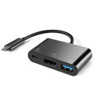 TNP USB Type C to HDMI + USB Type A + Type C Power Charging Port Multi Hub Combo Adapter - USB-C to SuperSpeed Standard USB 3.0, 4K UHD 1080P HD Video Audio Converter Connector Cable Plug Wire Cord