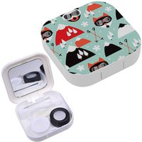 Portable Contact Lens Case Box Travel Kit Mirror + Bottle + Tweezers Container Holder [ Geometric Polar Bears Winter ]