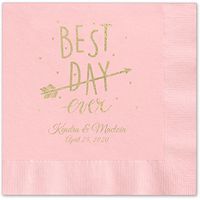 Canopy Street Best Day Ever Arrow Personalized Luncheon Napkins - 100 Blush Pink Paper Coined Napkins with a Choice of foil. 6 1/2'' x 6 1/2'' Folded, Made in The USA