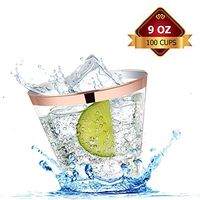 Moviltex 100 Pack 9oz Plastic Disposable Cups - Elegant Party Rimmed Glasses with Metallic Trim - BPA-Free, Non-Toxic, Eco-Friendly, Fancy Glassware Alternative for Wine & Champagne (Rose Gold)