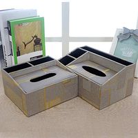 T-ZJHC Multi-Function Tissue Box Desktop Living Room Coffee Table Remote Control, Gray Grid, Small (20 16.5 9.5 11)