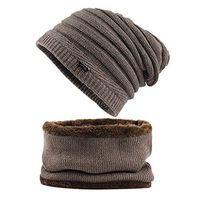Theoylos Men's Beanie Hats Scarf Set Warm Knit Hats Skull Cap Neck Warmer with Fleece Lined Winter Hat & Scarf for Men Khaki