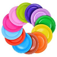 Color Paper Plate, Coxeer 100PCS Disposable Paper Plate Round DIY Disposable Colorful Plate Paper Dish for Dinner Plates Birthday Party Supplies
