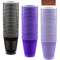 18 oz Party Cups, 96 Count - Black, Purple, Lavender - 32 Each Color