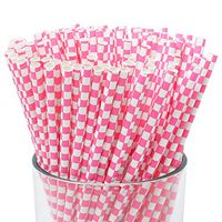 Just Artifacts 100pcs Premium Biodegradable Checkered Paper Straws (Checkered, Bubblegum Pink)