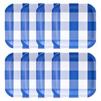 Havercamp Blue and White Plaid Paper Party Plates | 8 Count | 9" Square | Classic Plaid Collection | Great for Picnic, Barbecue, Cookout, Lumberjack Theme, Playground