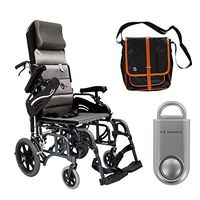 Karman VIP-515 Aluminum Lightweight Transport Wheelchair, Upgraded to Elevating Legrests, 16"W X 16"D Seat, Adjustable Armrests & Free 130 dB Silver Safety Alarm/Siren! + Black Bag with Trim!