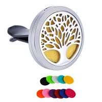 HooAMI Car Air Freshener Aromatherapy Essential Oil Diffuser Locket Clip Tree of Life Stainless Steel,11 Refill Pads