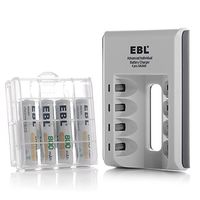 EBL Individual 4 Bay Charger with LED Indicate Lights + 4 Pack AAA Rechargeable Batteries
