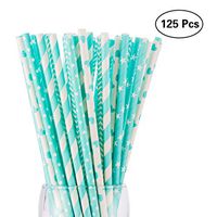 Biodegradable Paper Straws, NUIBY Aqua Baby Shower Straws, Party Straws, 7.8 Inches 125 Packs