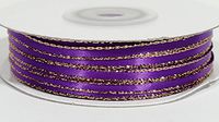 Ben Collection 1/8" X 100 Yards Double Face Satin Ribbon with Metallic Gold & Silver Edge (Purple & Gold)