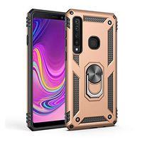 Compatible with Samsung Galaxy A9s Phone case with Kick Stand Slot with Magnetic car Place and Ring Full Body Protection Armor Dual Shock Proven Protection Cover (Gold)