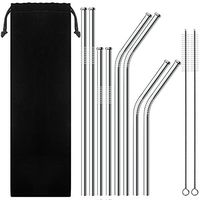 8 Pack Stainless Steel Straws, Bent + Straight, with Anti-Scratch Tips, SENHAI Metal Drink Straw for 30 20 Ounce YETI Rambler Cup RTIC Ozark Trail, with 2 Brushes