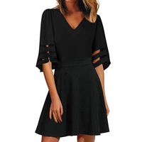 Nihewoo Womens Dresses Mesh Maxi Dress 3/4 Bell Sleeve V-Neck Flare Dress Loose Swing T-Shirt Dress Easter Dresses (XXL, Black 3)