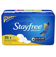 Stayfree Ultra Thin Regular Pads with Wings For Women, Reliable Protection and Absorbency of Feminine Moisture, Leaks and Periods, 36 count