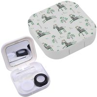 Portable Contact Lens Case Box Travel Kit Mirror + Bottle + Tweezers Container Holder [ Zebras Savannah ]