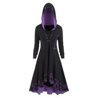 Womens Gothic Punk Asymmetric Hem Long Sleeve Loose Hoodies Dress Cloak Costumes Vintage High Low Sweatshirts Tunic Tops (Purple-Lace Up Dress, 4XL)