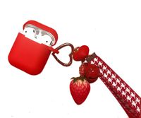Sunvy Airpods Case Wristband for Women Girls ，Cute Strawberry Pendant Cover Soft Silicone Shockproof Case for Airpods 1 2 Charging Case Accessory