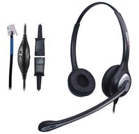 Wantek Corded Telephone RJ Headset Binaural with Noise Canceling Mic + Quick Disconnect for Call Center Telephone Systems with Plantronics M10 M12 M22 Amplifiers or Cisco 7942 Office IP Phones(602QC1)
