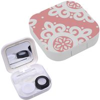 Portable Contact Lens Case Box Travel Kit Mirror + Bottle + Tweezers Container Holder [ Pink White Ornamental ]